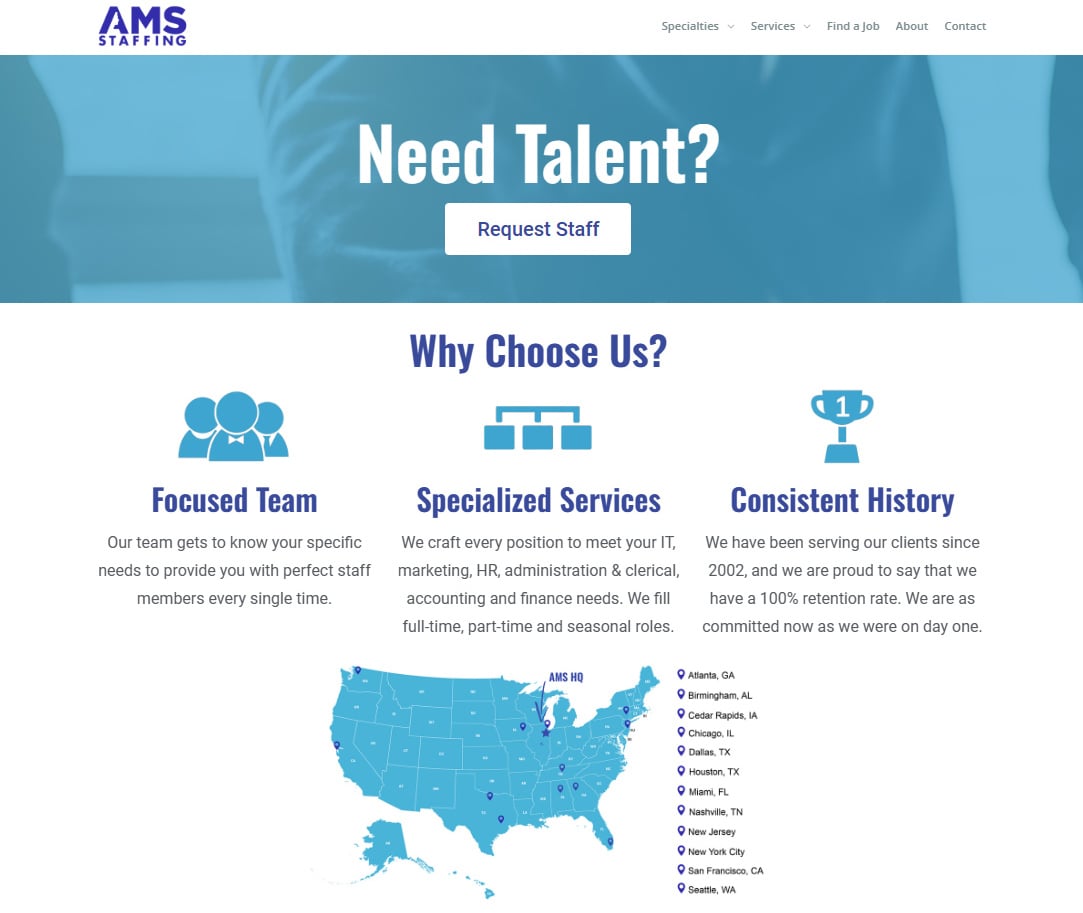 AMS Staffing website